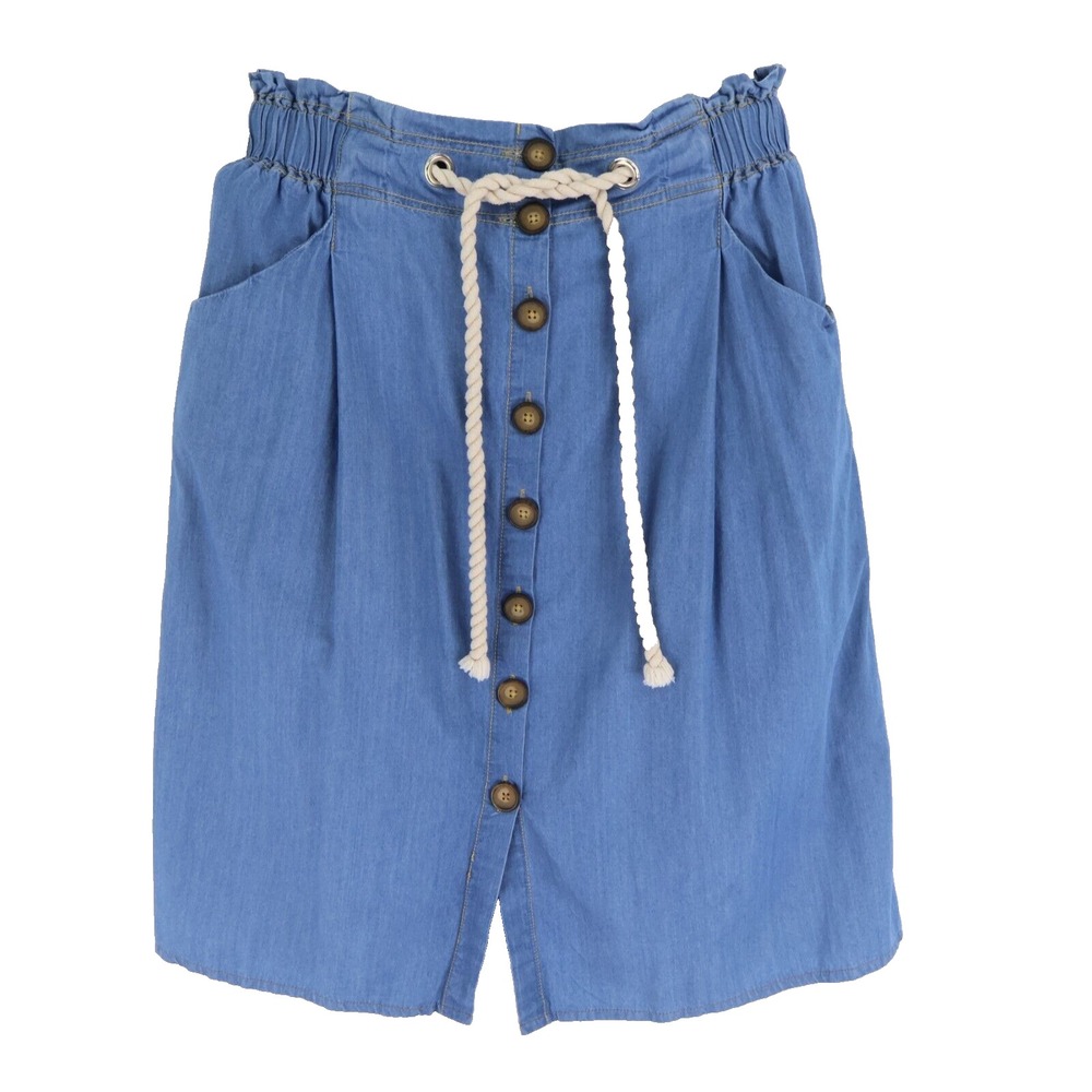 Live 4 Truth Midi Skirt Button Up Womens L‎ Blue Elastic Waist Pockets Front Tie
